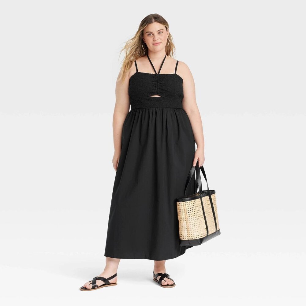 XL - Womens Smocked Cut-Out Maxi Sundress - Universal Thread - Black - Picture 7 of 9